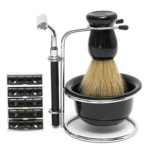 4 in 1 Professional Safety Two-sided Razor Bristle Brush Black Bowl Stainless Steel Shave Stand Travel Set by Abcstore99