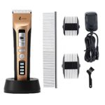 Rision Low Noise Rechargeable Cordless Pet Hair Clipper – Professional Pet Clippers Grooming Kit, Animal Clippers Pet Grooming Kit for Thick Hair Dogs, Cats, Rabbits and Horses (Gold)