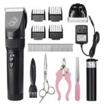 Pet Clippers,Focuspet Dog Clippers Kit 2000mAh Rechargeable Cordless dog Cat Pet Grooming Clippers Set Low Noise Electric Hair Trimming Clippers Set Small Medium Large Dogs Animals Black
