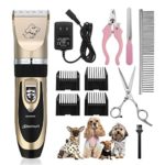 Pet Grooming Clippers,Focuspet Rechargeable Cordless Dog Grooming Clippers Kit Low Noise Electric Hair Trimming Clippers Set For Small Medium Large Dogs Cats Other Animals (Gold&Black)