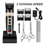 Pet Grooming Clippers, Focuspet 3-Speed Professional Pet Clippers Kit Rechargeable Cordless 2 Charge Modes Low Noise Electric LED Dispaly Hair Trimming Clippers Set For Dogs Cats Other Animals