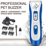 HTLL Professional Low Noise Pet Grooming Clipper for Pet Dogs and Cats Haircut, Home Pet Trimmer Clippers Ceramic Cutter Rechargeable Electric Pusher & Battery. (Blue+White)