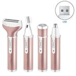 Bikini Trimmer 4 in 1 Rechargeable Electric Women Shaver Facial Hair Removal Nose Hair Trimmer/ Eyebrow Trimmer Waterproof Razor for Women and Men