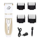 Hercules Professional Pet Animal Low Noise Trimmer Shaver Clippers Rechargeable Cordless Dogs Cats Quiet Electrical Grooming Tool Hair Trimming Haircut Kits Four (3-6-9-12mm) Combs (White & Gold)