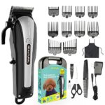 Beautural Professional Cordless Pet Grooming Clipper Kit, Low Noise Rechargeable Dog and Cat Hair Trimmer with Combs, Scissors, Styling Apron, Storage Case