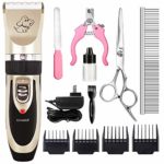 CAHTUOO Dog Grooming Clippers, Professional Pet Grooming Kit Rechargeable Pet Shaver Cordless Silent Dog Hair Trimmer with 4 Comb Attachments & 4 Extra Tools for Dogs Cats and Pets