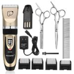 FOCUSPET Pet Grooming Clippers, Low Noise Professional Rechargeable Cordless Dog Grooming Clippers Kit Electric Hair Trimming Clippers Set for Dogs Cats Other Animals (Gold&Black)