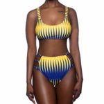 YEYULAN Sexy Swimsuit for Women Stripe Bikini Set Push-Up Swimwear Beachwear Swimsuit(Yellow,S)