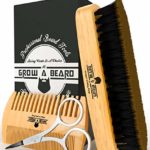 Beard Brush & Comb Set for Men’s Care | Christmas Giveaway Mustache Scissors | Gift Box & Travel Bag | Best Bamboo Grooming Kit to Distribute Balm or Oil for Growth & Styling | Adds Shine & Softness