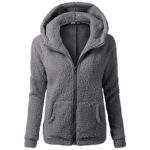 Shusuen ? Women Flannel Warm Hooded Winter Solid Sweater Zipper Coat Ladies Fluffy Soft Cotton Outwear