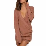St.Dona Sweater Dress?Women Solid Color Slim Fit Sexy Deep V-Neck Long Sleeve Casual Sweater Dress