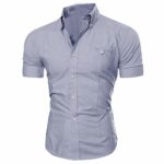 SSYUNO Casual Button V-Neck Pullover Short Sleeve T-Shirt Formal Top Blouse for Cool Men Gray