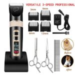 Dog Grooming Clippers 3-Speed Professional Rechargeable Cordless Electric Pet Clippers&Hair trimmer Tool Kit/Set for Thick Coats Dogs/Cats/Horses with LED Screen Indication Intelligent Protection
