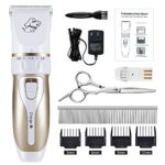 IREENUO Professional Dog Clippers Electric Pet Grooming Clippers Rechargeable Cordless Pet Hair Shaver Grooming Trimmer Kit Low Noise Low Vibration 4 Comb Guides Cleaning Brush (White & Gold)