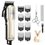 OMORC Dog Grooming Kit, Powerful Heavy-Duty Dog Clippers Low Noise Electric Dog Grooming Clippers Pet Clippers with 8 Comb Guides Scissors for Thin / Thick Coats Dogs Cats Pets