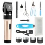 CEENWES Pet Clippers (Upgrade Version) Low Noise Professional Dog Clippers Rechargeable Cordless Pet Clipper Trimmers Pet Hair Grooming Kit with Slicker Brush for Cats Dogs and Other Animals