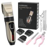 CLEEBOURG Dog Clippers Grooming Kit, Professional Electric Pet Clipper Low Noise Rechargeable Cordless Pet Trimmer for Dogs Cats Pets