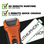 Wahl Lifeproof Lithium Ion Foil Shaver – Waterproof Rechargeable Electric Razor With Precision Trimmer for Men’S Beard Shaving & Grooming with long Run Time & Quick Charge, Orange – model 7061-2201
