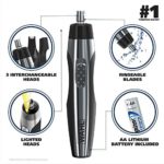 Wahl Lighted Ear, Nose & Brow Trimmer Clipper – Painless Eyebrow & Facial Hair Detail Trimmer for Men & Women, Battery Operated Electric Groomer – Model 5546-400