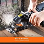 TACKLIFE Circular Saw with Metal Handle, 6 Blades (4-3/4″ & 4-1/2”), Laser, 5.8A, Cutting Depth 1-11/16” (90°), 1-3/8” (45°), Corded Circular Saw for Wood, Soft Metal, Tile, Plastic Cuts – TCS115A