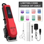 Dog Grooming Clippers Electric Cordless Pet Hair Trimmer Rechargeable Dogs Shaver Clippers Professional Heavy Duty Dog Grooming Kit- Low Noise for Dogs Cats Pets, LED Display (Red)
