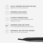 Panasonic Facial Hair Trimmer for Sensitive Skin, Unisex Detailer with Flexible Head, Gentle on Acne, Includes 2 Eyebrow Attachments, Wet/Dry – ER-GM40-K (Black)