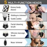 SEFON Electric Shavers for Men Bald Head,Razors Shaving 5-in-1 5D haircut USB Rechargeable LED Cordless,Rotary Shaver Grooming Kit with Clipper Nose Hair Sideburns Trimmer Facial Clean,IPX7-Waterproof