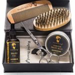 Beard Grooming & Trimming Kit for Men Care – Beard Brush, Beard Comb, Unscented Beard Oil Leave in Conditioner, Mustache & Beard Balm Butter Wax Growth, Styling Scissors – Stocking Stuffers Gift set