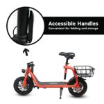 Phantomgogo Commuter R1 – Electric Scooter for Adults – Foldable Scooter with Seat & Carry Basket – 450W Brushless Motor 36V – 15MPH 265lbs Max Load E Mopeds for Adults (Red)