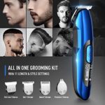 Beard Trimmer for Men, ERADREAM All-in-One Hair Trimmer Professional Electric Body Mustache Trimmer Multi Grooming Kit with Hair Clipper, Waterproof USB Rechargeable & LED Display, Blue