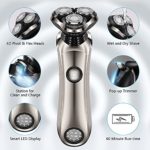 Xmox Rechargeable Mens Shaver with Stand for Clean Sterilization, Wet/Dry Electric Shaver with Pop-up Trimmer, IPX 7 100% Waterproof, LCD Battery Dispaly, 4D Pivot Flex Heads