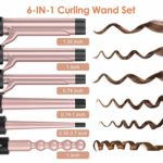 6-IN-1 Curling Iron, Professional Curling Wand Set, Instant Heat Up Hair Curler with 6 Interchangeable Ceramic Barrels (0.35” to 1.25”) and 2 Temperature Adjustments, Heat Protective Glove & 2 Clips