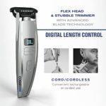 ConairMAN Beard and Stubble Trimmer with Flex Head and Premium Etched Blades, Cord/Cordless with Digital Length Control Beard and Stubble Trimmer