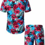JOGAL Men’s Flower Casual Button Down Short Sleeve Hawaiian Shirt Suits (Sky Blue, XX-Large)