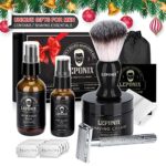 Shaving Kit for Men, Include Safety Razor, Sandalwood Shaving Cream, Mens aftershave, Pre Shave Oil, Shaving Brush, Shaving Apron Bib Shaving Gifts Set for Men Boyfriend Him Stocking Stuffers (Black)