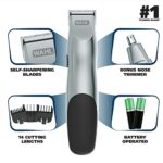 Wahl Groomsman Battery Operated Beard Trimming kit for Mustaches, Hair, Nose Hair, and Light Detailing and Grooming with Bonus Wet/Dry Electric Nose Trimmer – Model 5621V
