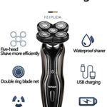 Electric Razor for Men 4 in 1 Head Shaver Grooming Kit Cordless Rechargeable Waterproof Rotary Shaver with Nose Hair Trimmer& Sideburns Trimmer &Facial Cleansing Brush FEIPUDA