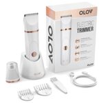 OLOV Bikini Trimmer Women – Wet/Dry Body Shaver Groomer, Replaceable Ceramic Blade Heads, USB Recharge Dock & Nosetrimmer Head Heads, Waterproof Hygiene Razor, White