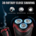 MAX-T Men’s Electric Shaver – Corded and Cordless Rechargeable 3D Rotary Shaver Razor for Men with Pop-up Sideburn Trimmer Wet and Dry Painless 100-240V Red