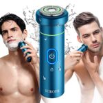 WIROFR Electric Razor for Men, Travel Shaving Electric Razor, Multi-Function Portable Travel Razor, 100% Washable Rotary Shaver Wet & Dry Electric Shaver-Type-C Fast Charging (Blue)