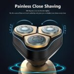 Electric Shaver Razor for Men Rechargeable Rotary for Shaving with Nose Trimmer Sideburns Trimmer Face Cleaning Brush IPX7 Waterproof Wet Dry 4 in 1 Rotary Shavers(Gold)