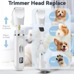 AEOOZGR Dog Clippers for Grooming, Dog Nail Trimmers, 4 in 1 Dog Grooming Kit with LED Display and USB Rechargeable Cordless for Dogs Cats Pets.