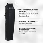 WAHL GroomEase Battery Operated Men Multigroomer, Three Interchangeable Heads, Four Attachment Combs, 90 Minutes of Continuous Use, Ideal for Gym and Travel