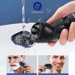 GLAKER Mens Electric Shaver, Cordless Rechargeable Rotary Mens Electonric Razor with Nose Hair Trimmer & Pop-up Trimmer and Storage Bag (Black)