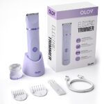 OLOV Bikini Trimmer for Women – Wet/Dry Electric Body Shaver Groomer, Replaceable Ceramic Blade Heads, Face Hair Remover Head & USB Recharge Dock, Waterproof Hygiene Razor, Purple