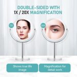 MIYADIVA 20X Magnifying Makeup Mirror,Double Sided 1X & 20X Magnifying Mirror with Stand,Tabletop Magnified Vanity Mirror with 360°Rotation for Bathroom or Bedroom 7.8 Inch