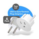 OREI American USA To European Plug Adapter – Type E/F Schuko Plug Adapter – Use in Germany, France, & More – CE Certified – For Mobile, Laptop & Camera Chargers – 6 Pack