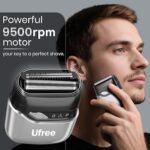 Ufree Foil Shaver for Men,? Electric Razor with 2 Foil Heads, IPX7 Waterproof Electric Shaver, Wet Dry Cordless Razor, Chargeable Portable Shavers for Men, Silver
