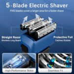 Electric Razor for Men, 5-Blade Foil Shaver, 2-Speed Electric Shavers for Men Face with Pop-Up Trimmer, for Coarse Hair, Close Shave, USB-C Rechargeable, Wet/Dry, Travel-Ready, Ideal Gift for Man